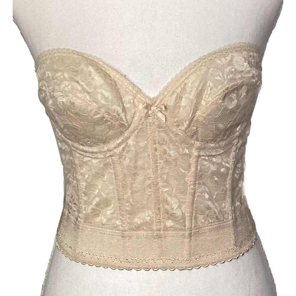Vintage Q-J Corset Bra Cream Made In Hong Kong Size 36B